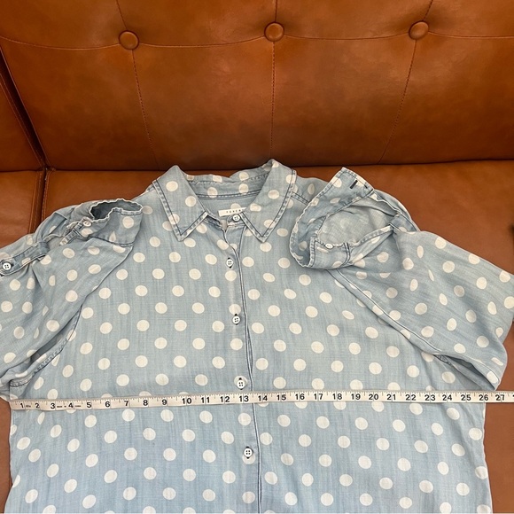 Foxcroft Shaped Women’s Light Wash Blue White Polka Dot Button Down Shirt Sz 20W - Picture 4 of 7